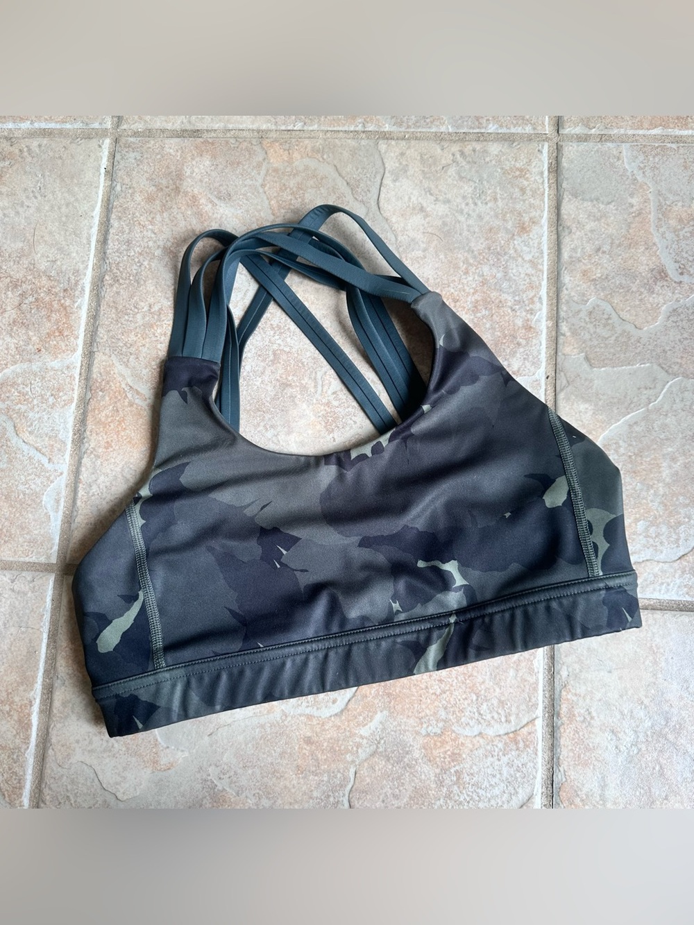 Lululemon 3 Strap Bra Strappy Racerback Green Camo